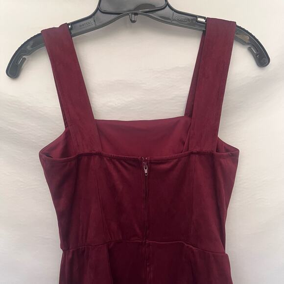 MI AMI Faux Suede Jumper Dress Sz XS Burgundy Y2k Dark Academia Retro Stretchy - Picture 7 of 12